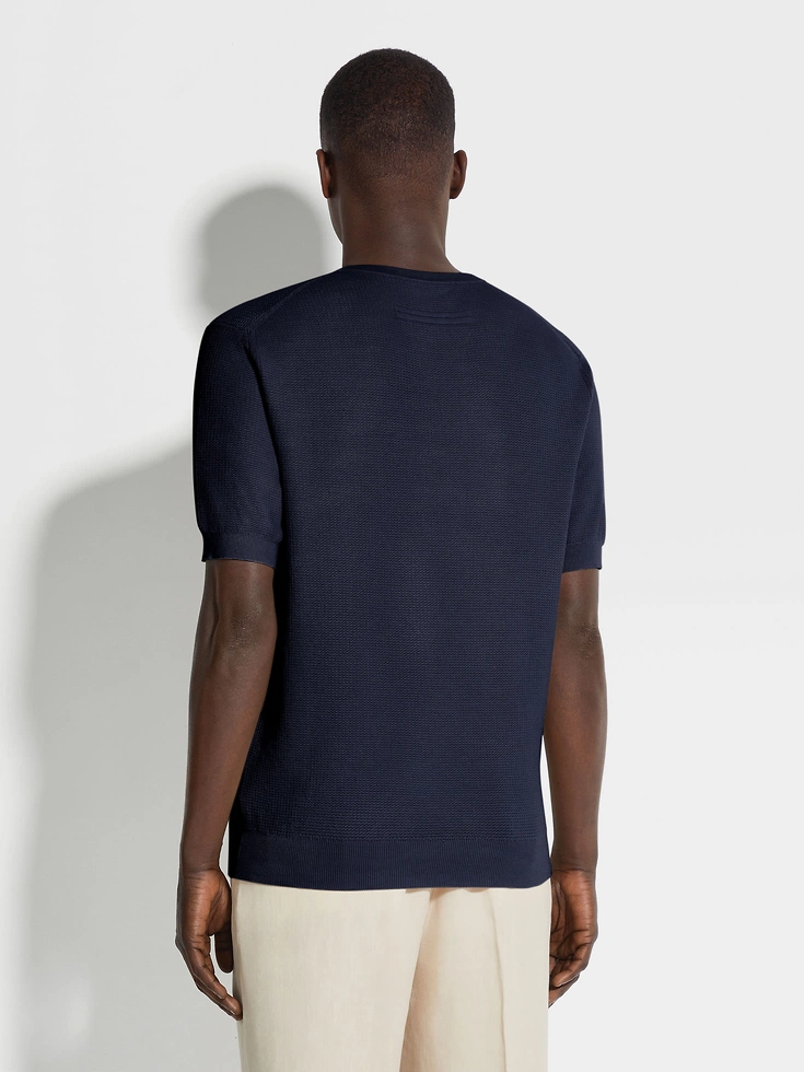 Maglia girocollo in cotone premium blu inchiostro Maglia girocollo in cotone premium blu inchiostro