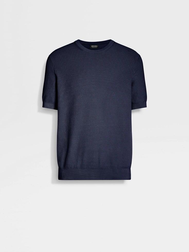 Maglia girocollo in cotone premium blu inchiostro
