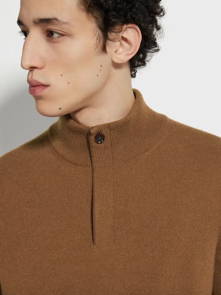 Maglione a collo alto con cerniera in cashmere Oasi Mélange Dark Foliage