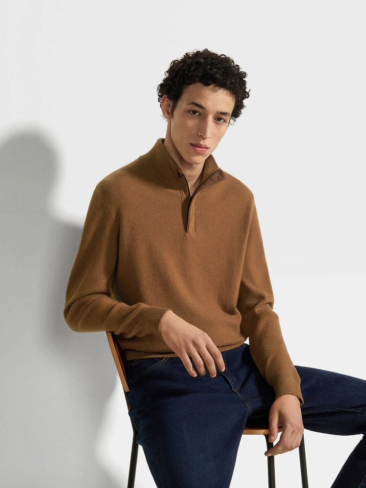 Maglione a collo alto con cerniera in cashmere Oasi Mélange Dark Foliage Maglione a collo alto con cerniera in cashmere Oasi Mélange Dark Foliage