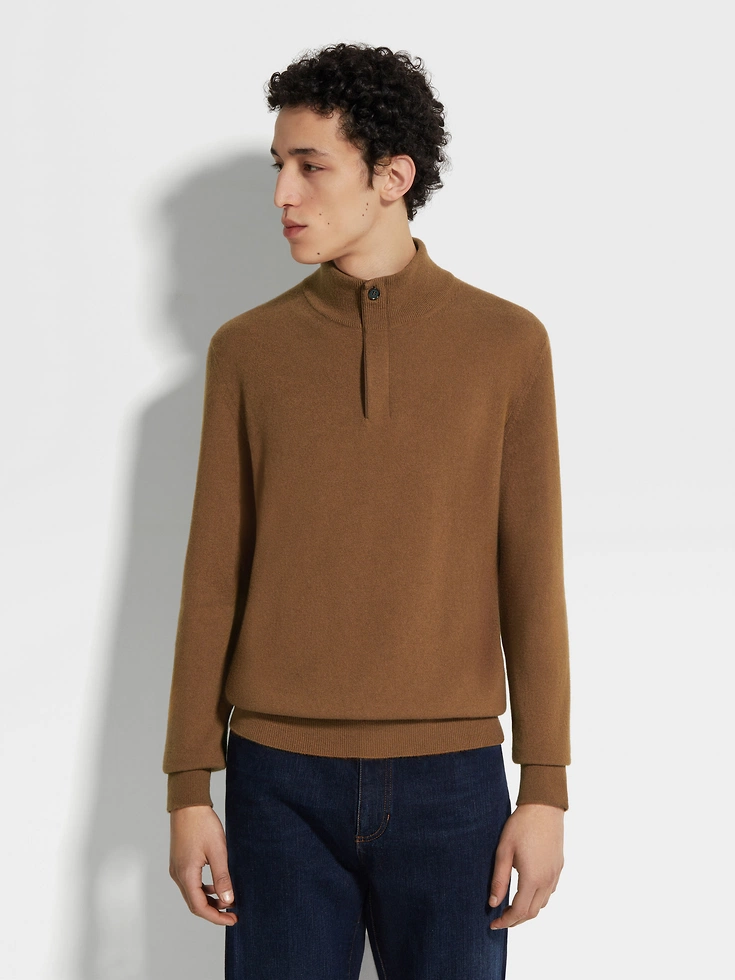 Maglione a collo alto con cerniera in cashmere Oasi Mélange Dark Foliage Maglione a collo alto con cerniera in cashmere Oasi Mélange Dark Foliage