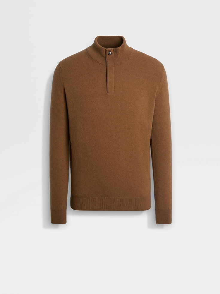 Maglione a collo alto con cerniera in cashmere Oasi Mélange Dark Foliage