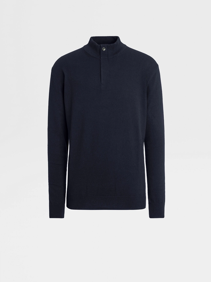 Maglione a collo alto con cerniera in cashmere Oasi blu navy mélange