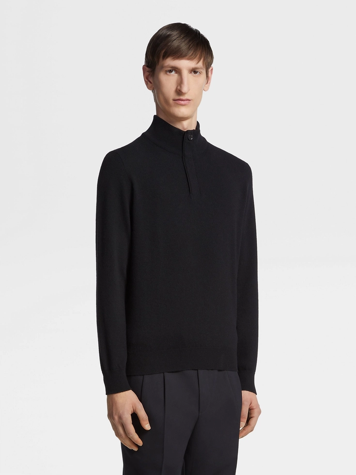 Maglione a collo alto con cerniera in cashmere Oasi nero