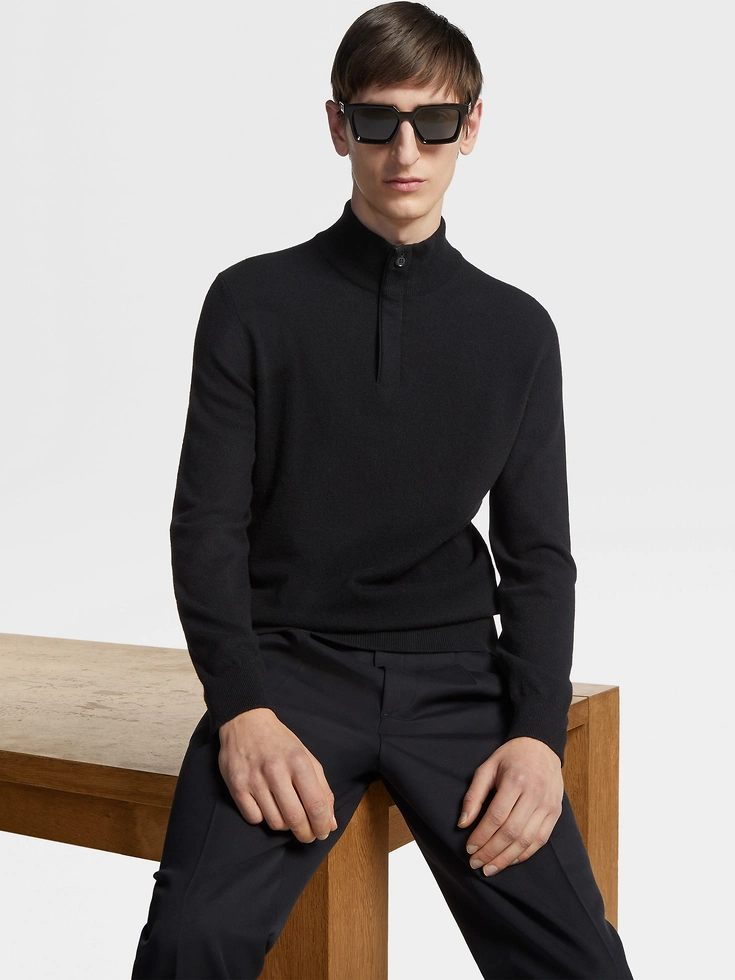 Maglione a collo alto con cerniera in cashmere Oasi nero Maglione a collo alto con cerniera in cashmere Oasi nero