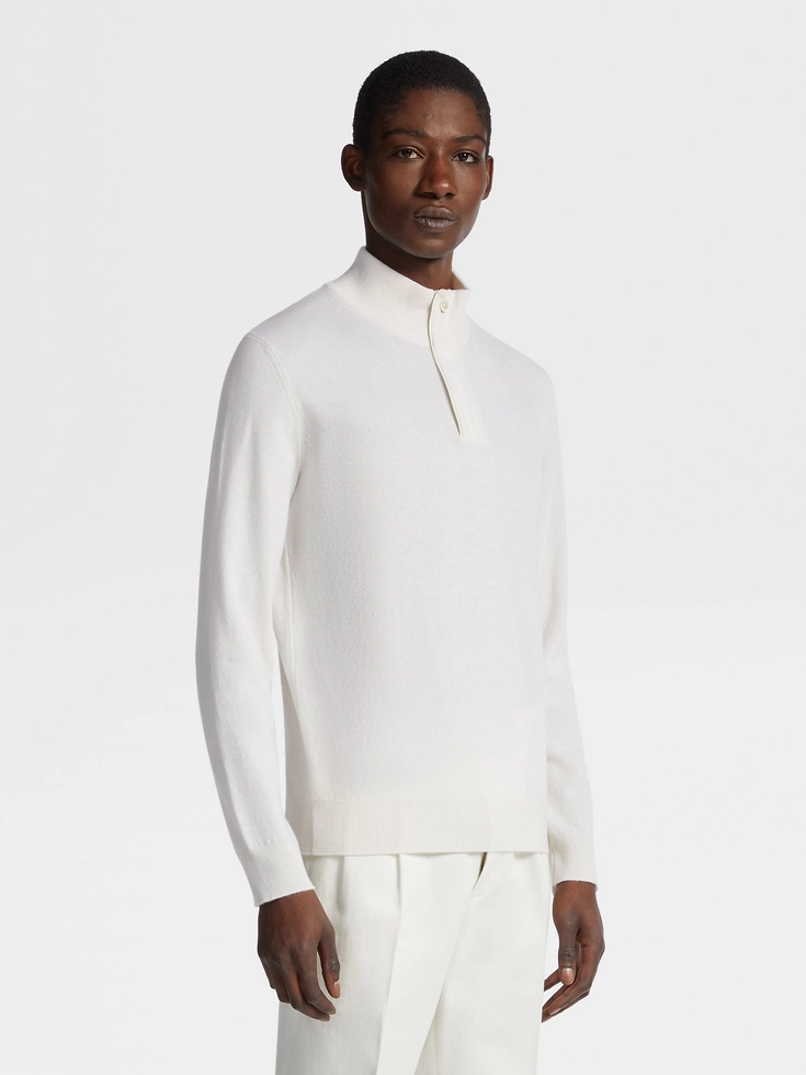 Maglione a collo alto con zip in cashmere Oasi bianco mélange