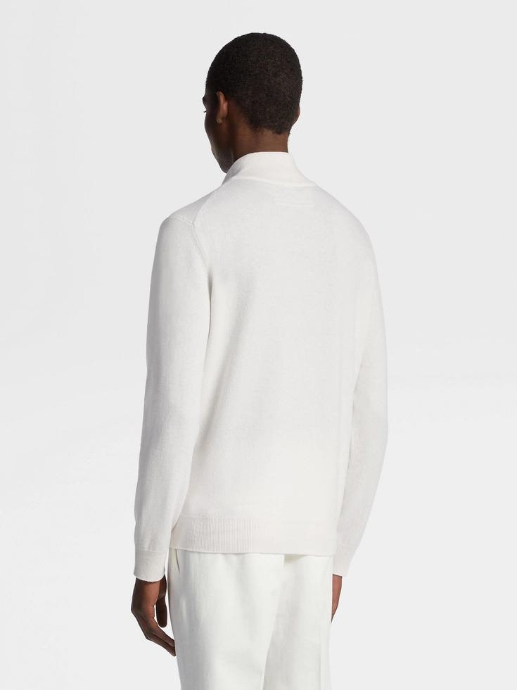 Maglione a collo alto con zip in cashmere Oasi bianco mélange Maglione a collo alto con zip in cashmere Oasi bianco mélange