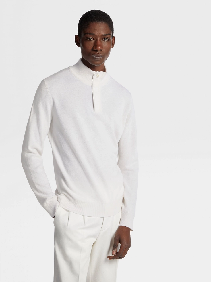 Maglione a collo alto con zip in cashmere Oasi bianco mélange Maglione a collo alto con zip in cashmere Oasi bianco mélange