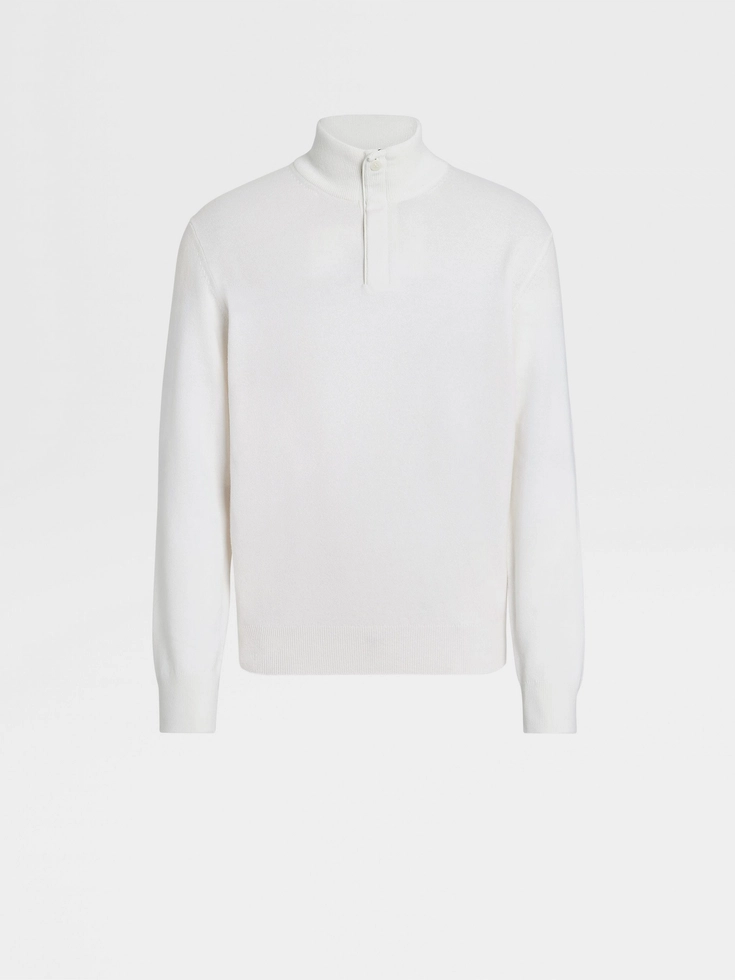 Maglione a collo alto con zip in cashmere Oasi bianco mélange