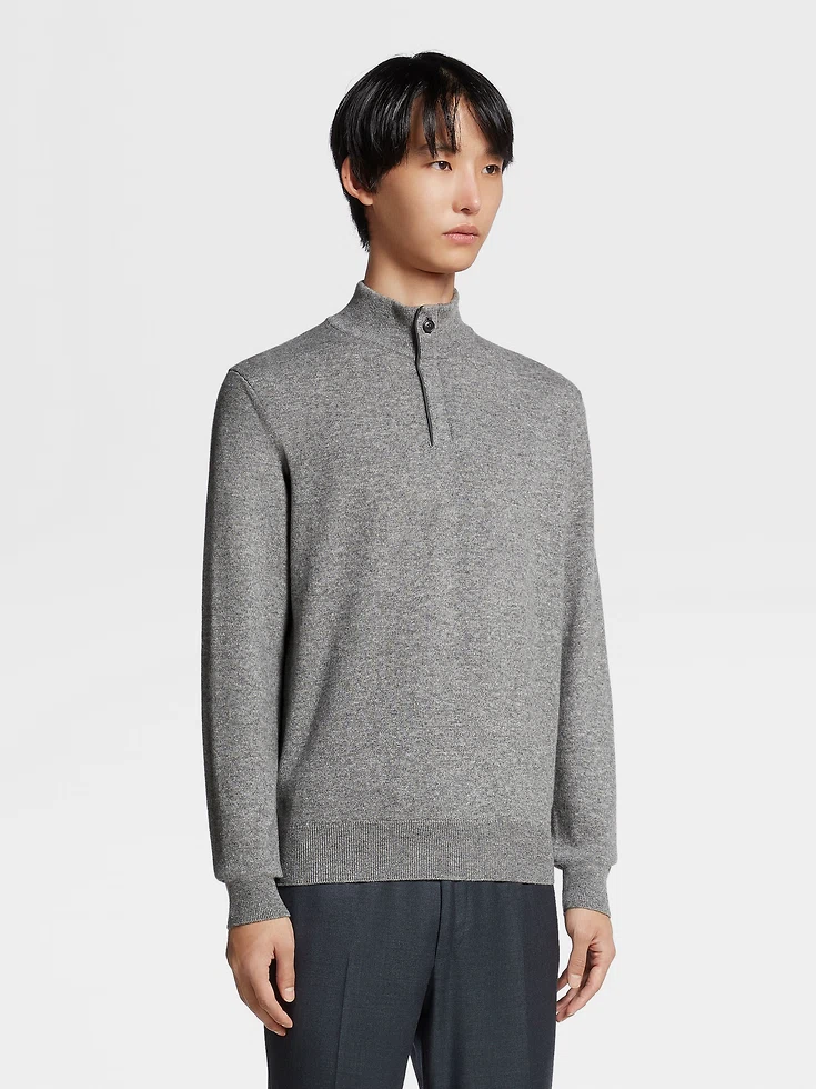 Maglione a collo alto con zip in cashmere Oasi grigio mélange