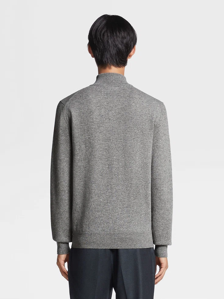 Maglione a collo alto con zip in cashmere Oasi grigio mélange Maglione a collo alto con zip in cashmere Oasi grigio mélange