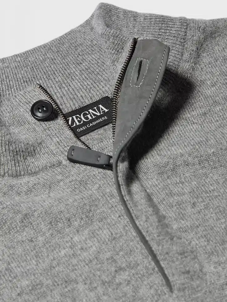 Maglione a collo alto con zip in cashmere Oasi grigio mélange Maglione a collo alto con zip in cashmere Oasi grigio mélange