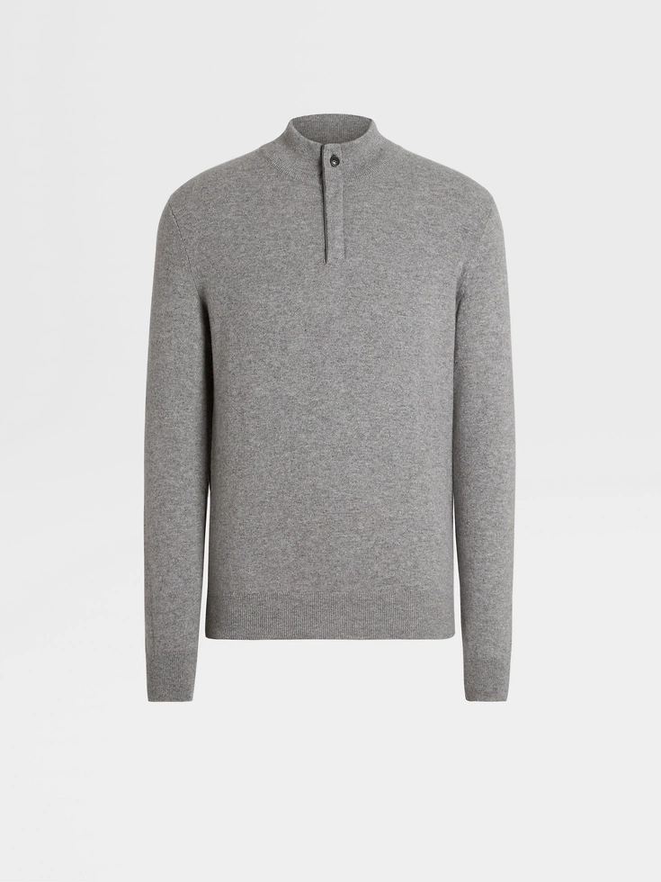 Maglione a collo alto con zip in cashmere Oasi grigio mélange