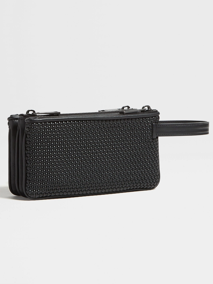 Marsupio con tripla cerniera in pelle PELLETESSUTA™ nera Marsupio con tripla cerniera in pelle PELLETESSUTA™ nera