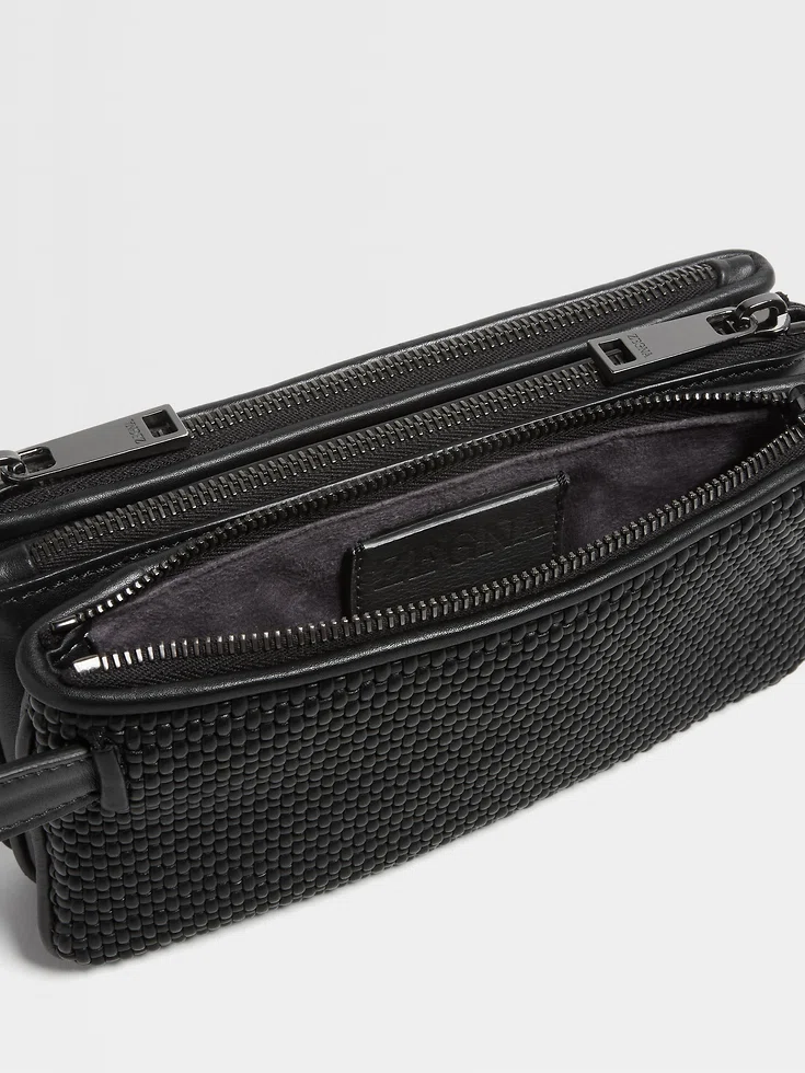 Marsupio con tripla cerniera in pelle PELLETESSUTA™ nera Marsupio con tripla cerniera in pelle PELLETESSUTA™ nera