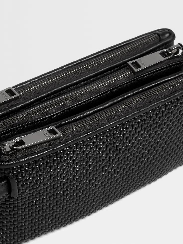Marsupio con tripla cerniera in pelle PELLETESSUTA™ nera Marsupio con tripla cerniera in pelle PELLETESSUTA™ nera