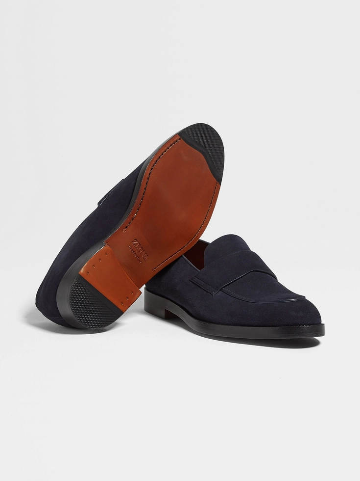 Mocassini Torino in pelle scamosciata blu navy
