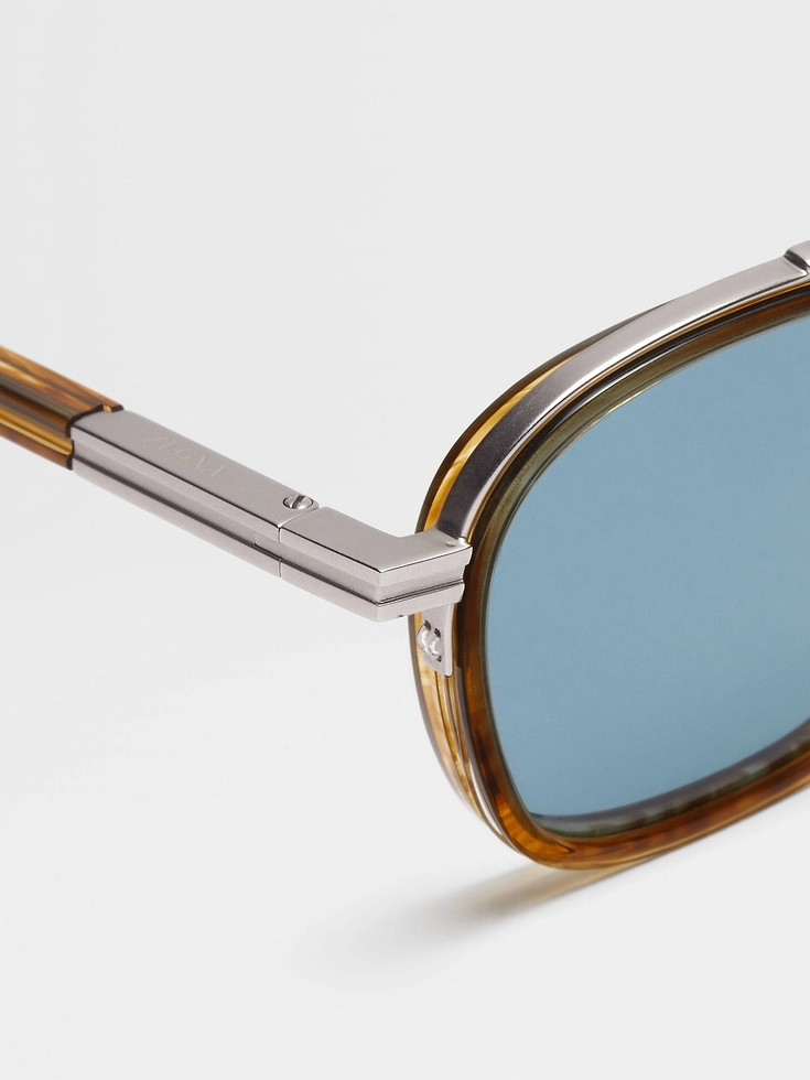 Occhiali da sole Orizzonte I in acetato e metallo color marrone chiaro Havana trasparente