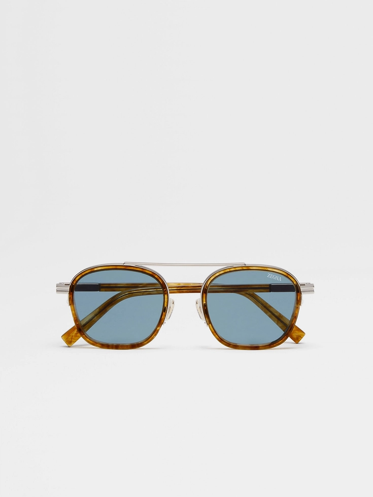 Occhiali da sole Orizzonte I in acetato e metallo color marrone chiaro Havana trasparente