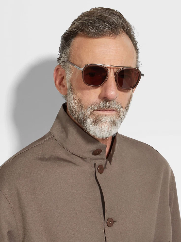 Occhiali da sole Orizzonte I in metallo acetato e pelle marrone scuro Occhiali da sole Orizzonte I in metallo acetato e pelle marrone scuro