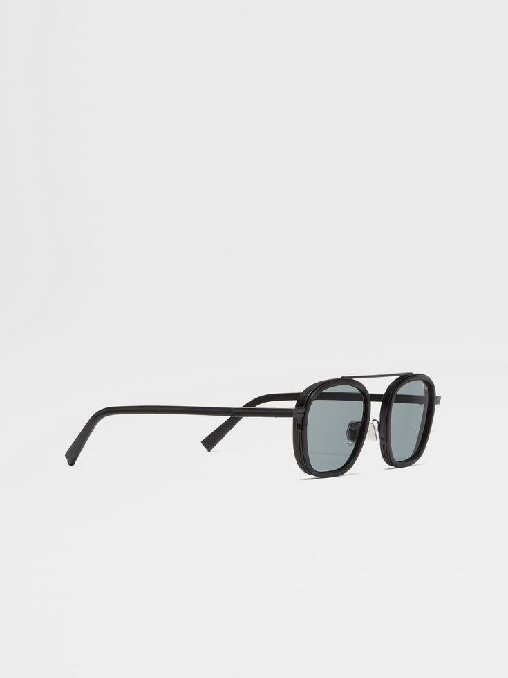 Occhiali da sole Orizzonte I in metallo acetato e pelle neri Occhiali da sole Orizzonte I in metallo acetato e pelle neri