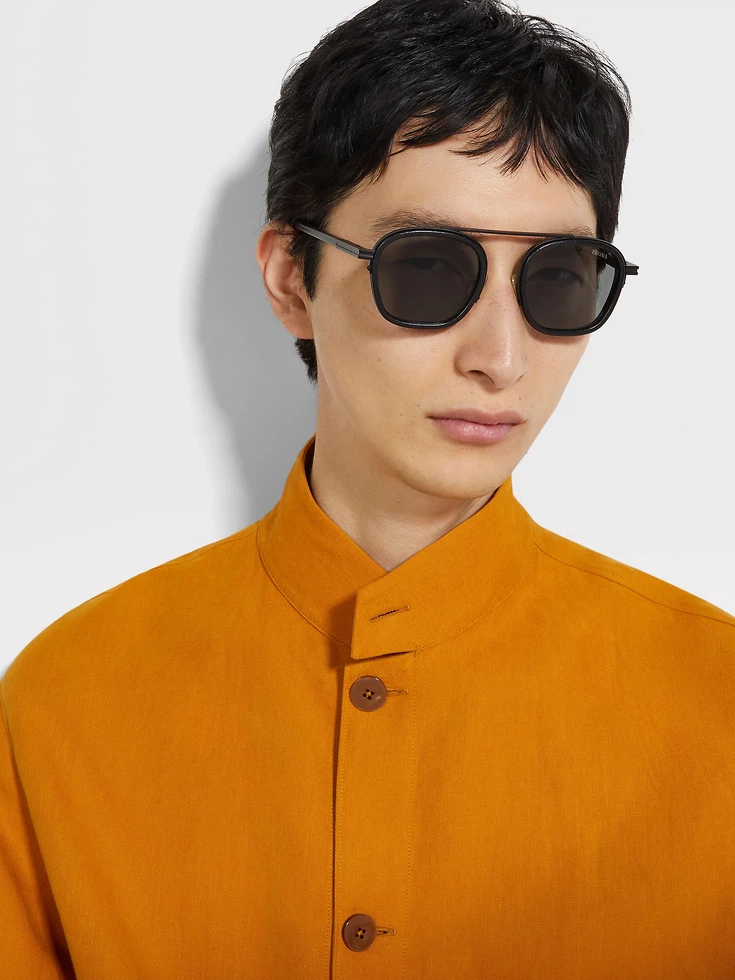 Occhiali da sole Orizzonte I in metallo acetato e pelle neri Occhiali da sole Orizzonte I in metallo acetato e pelle neri