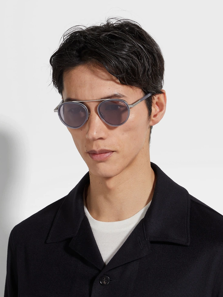 Occhiali da sole Orizzonte II in acetato e metallo grigio Occhiali da sole Orizzonte II in acetato e metallo grigio