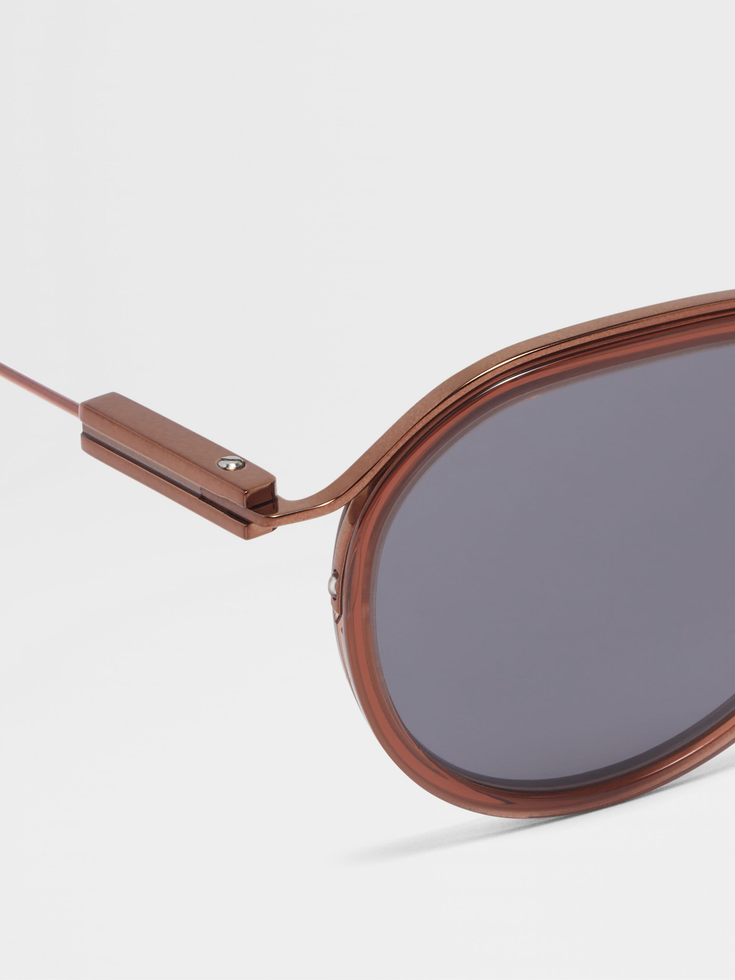 Occhiali da sole in acetato e metallo marrone trasparente