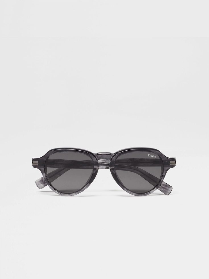 Occhiali da sole in acetato grigio avana trasparente