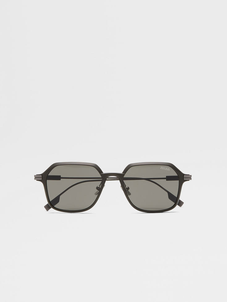 Occhiali da sole in alluminio grigio e metallo