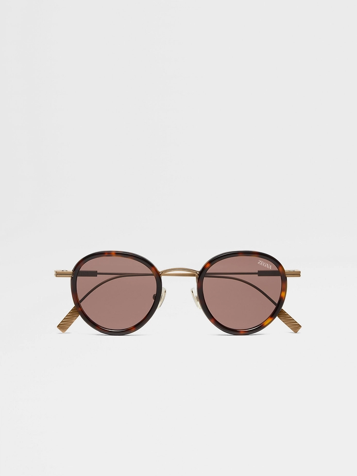 Occhiali da sole in titanio e acetato color marrone Havana