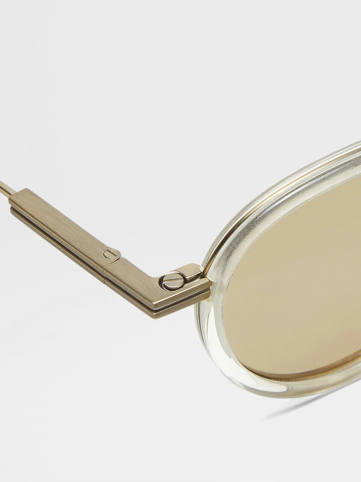 Occhiali da sole trasparenti in titanio e acetato beige chiaro