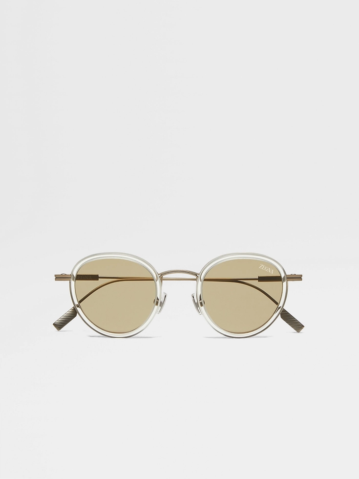 Occhiali da sole trasparenti in titanio e acetato beige chiaro