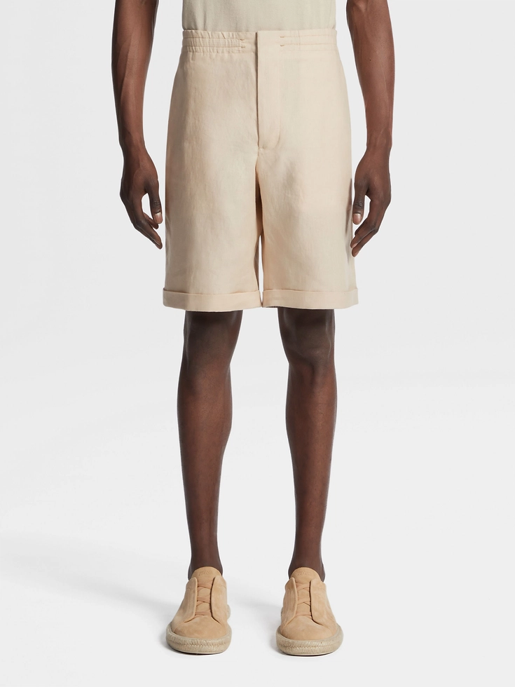 Pantaloncini di lino bianco sporco