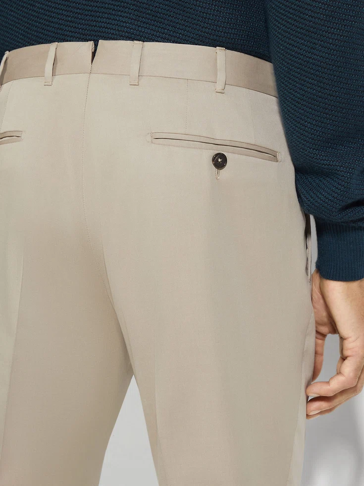Pantaloni Centoventimila in cotone e lana color tortora chiaro