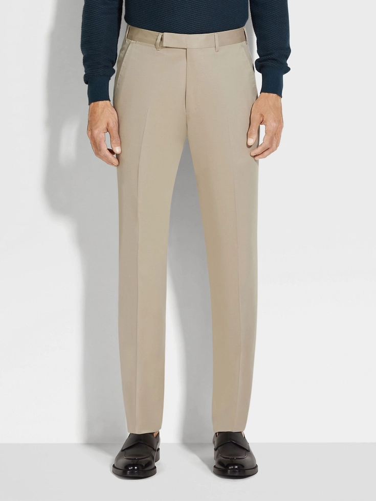 Pantaloni Centoventimila in cotone e lana color tortora chiaro Pantaloni Centoventimila in cotone e lana color tortora chiaro