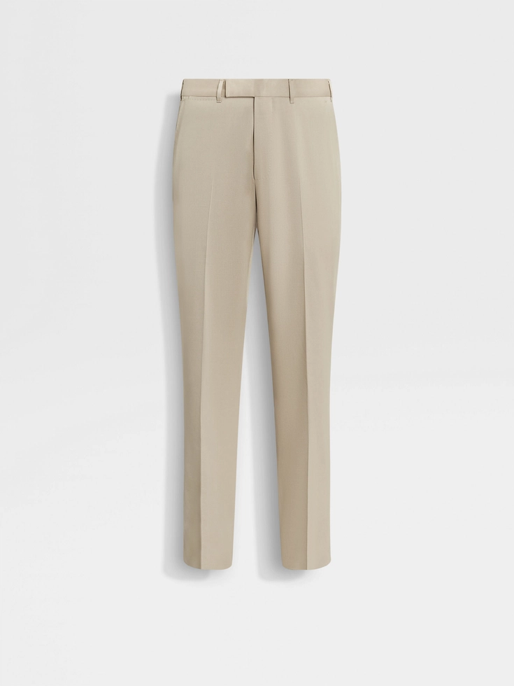Pantaloni Centoventimila in cotone e lana color tortora chiaro