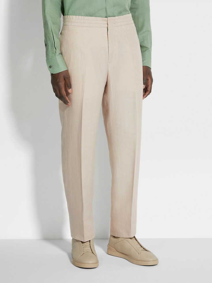 Pantaloni Oasi Lino Beige Chiaro Pantaloni Oasi Lino Beige Chiaro