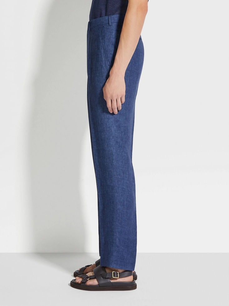 Pantaloni Oasi Lino Blu Avio Pantaloni Oasi Lino Blu Avio