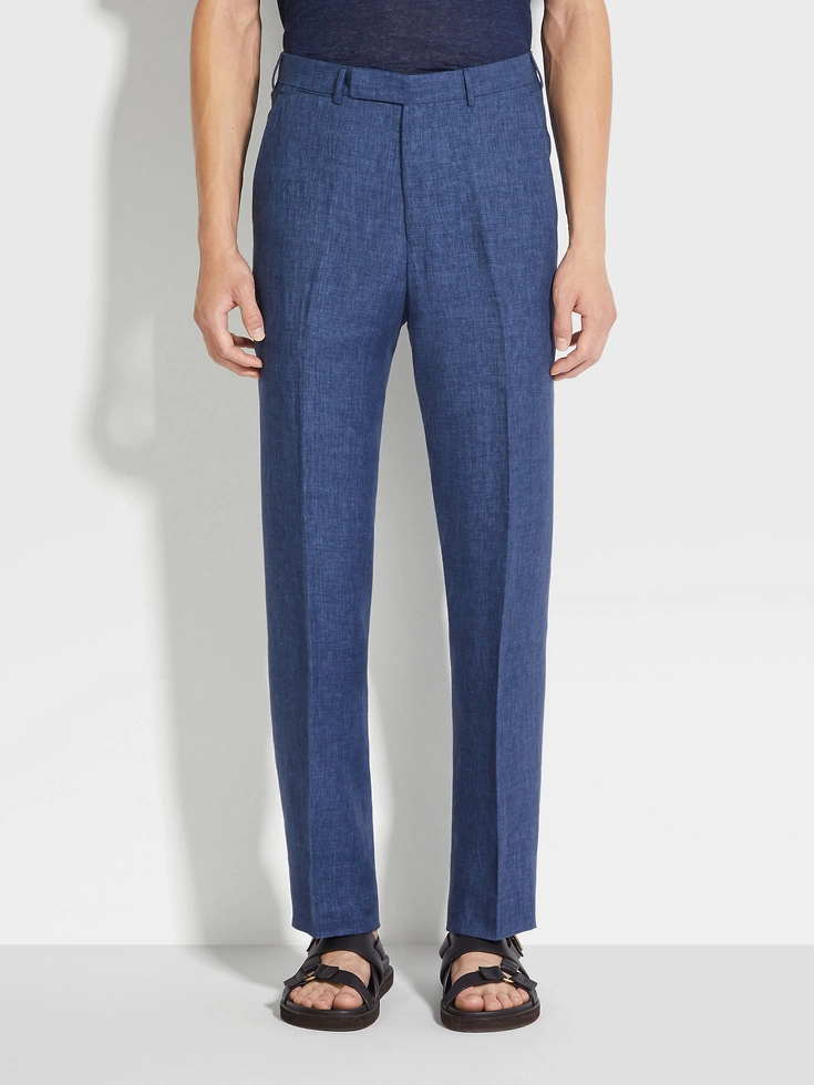 Pantaloni Oasi Lino Blu Avio Pantaloni Oasi Lino Blu Avio