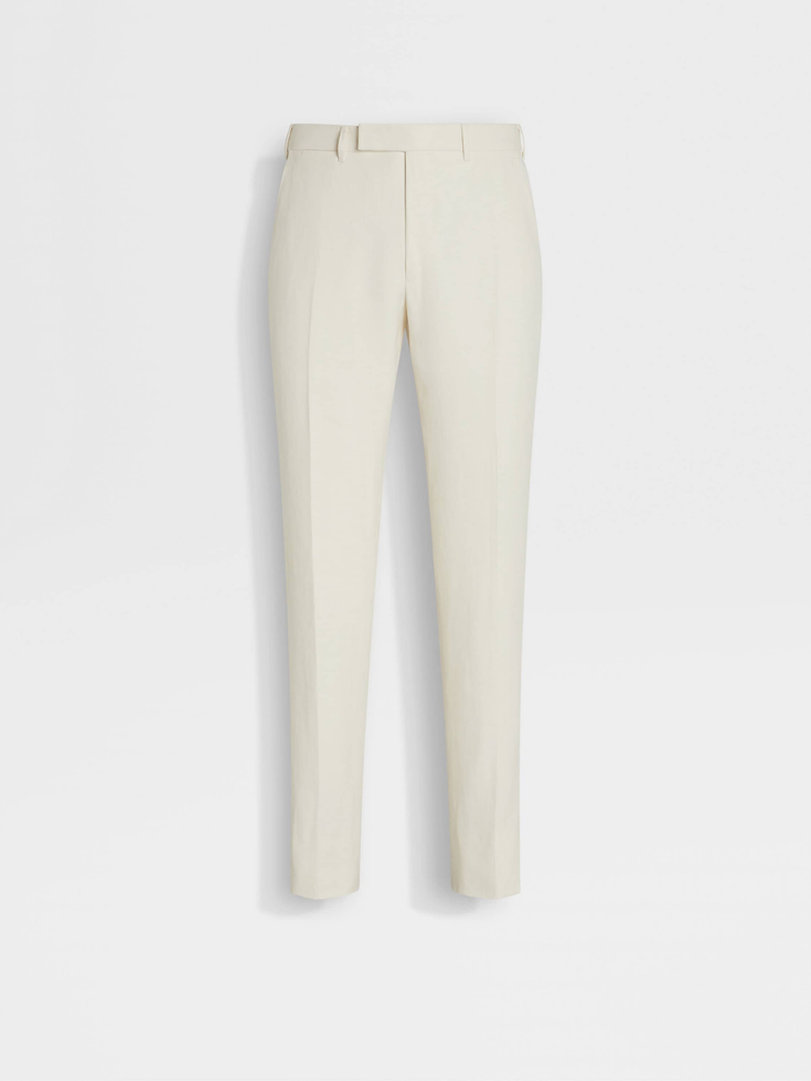 Pantaloni Oasi Lino Blu Fiori Bianchi
