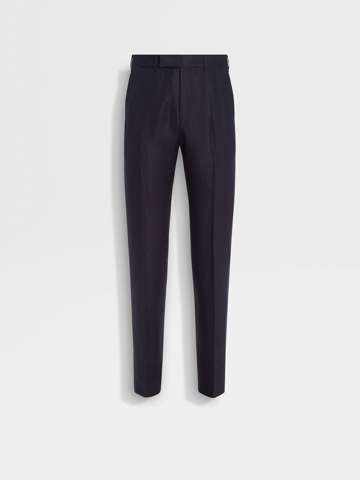 Pantaloni Oasi Lino Blue Flower blu navy