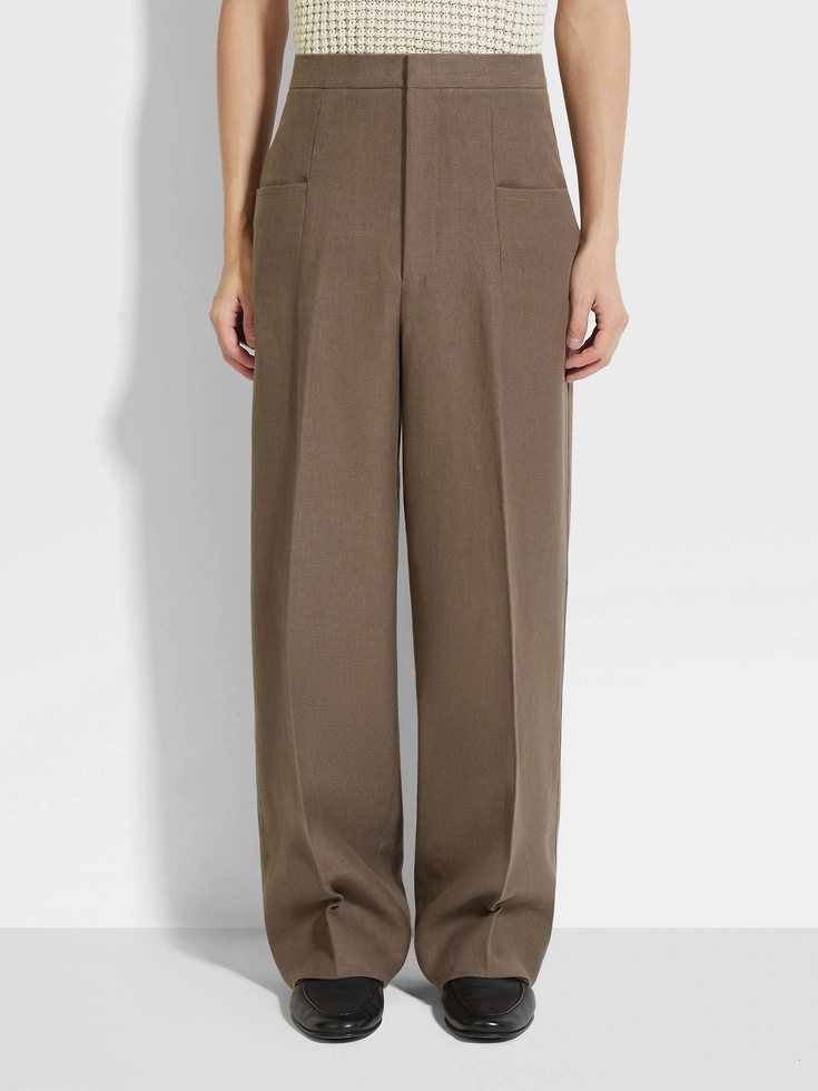 Pantaloni Oasi Lino color talpa scuro Pantaloni Oasi Lino color talpa scuro