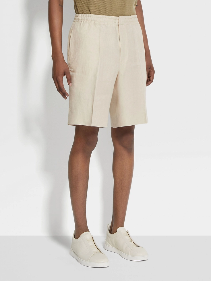 Pantaloni corti Oasi Lino beige chiaro Pantaloni corti Oasi Lino beige chiaro