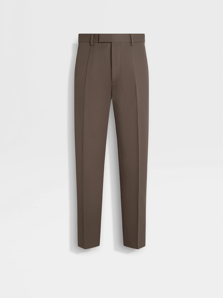 Pantaloni in cotone e lana color talpa scuro