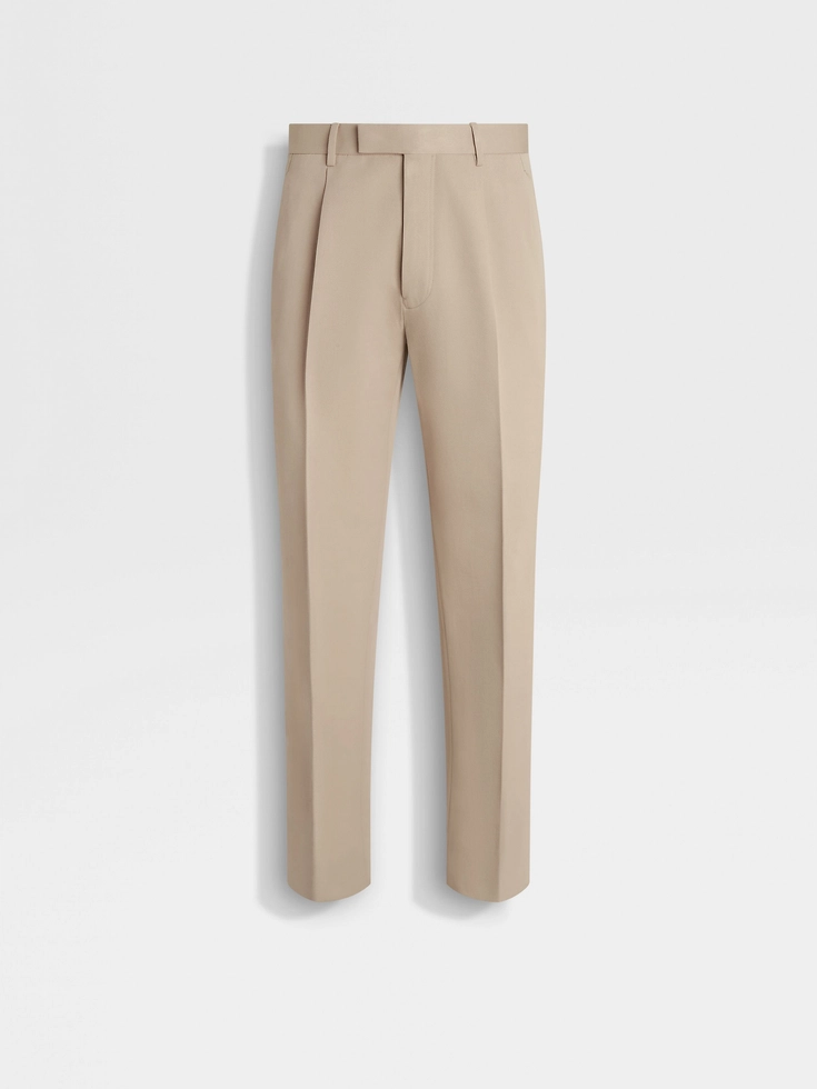 Pantaloni in cotone e lana color tortora chiaro
