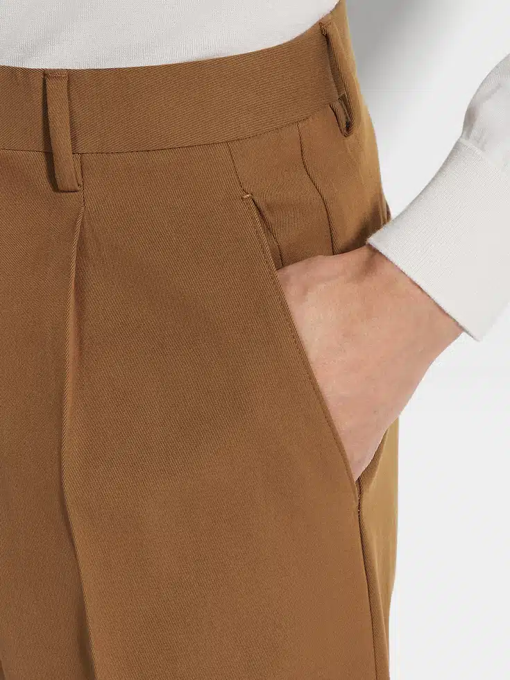 Pantaloni in cotone e lana con fogliame scuro