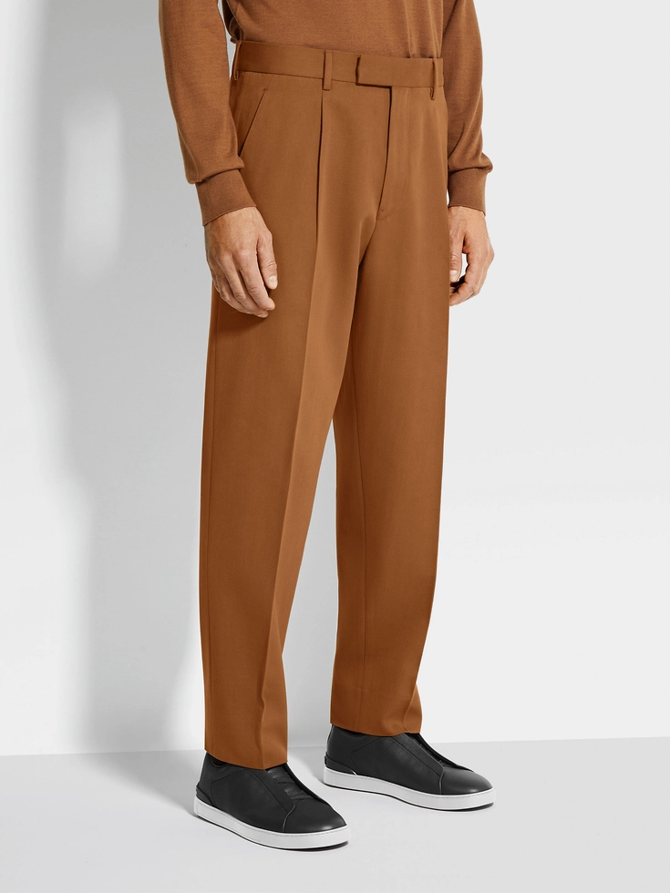 Pantaloni in cotone e lana con fogliame scuro Pantaloni in cotone e lana con fogliame scuro