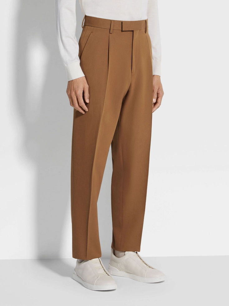 Pantaloni in cotone e lana con fogliame scuro Pantaloni in cotone e lana con fogliame scuro