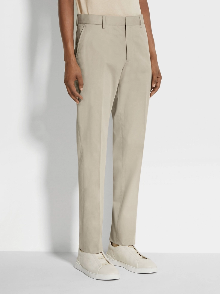 Pantaloni in cotone elasticizzato bianco sporco Pantaloni in cotone elasticizzato bianco sporco